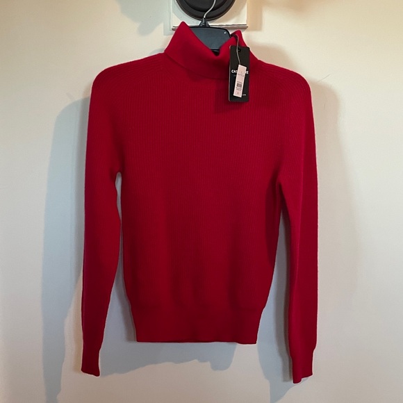 Ann Taylor 100% Cashmere Red Turtleneck Sweater XS NWT Luxe Soft Knit - Picture 1 of 12